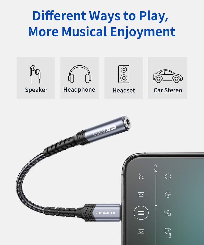 JSAUX Headphone Adapter for iPhone Lightning to 3.5mm Adapter [Apple MFi Certified] Compatible with iPhone 14 Pro Max/14 Plus/13 12 11 Pro Max/SE/XS-Gray - Image 3